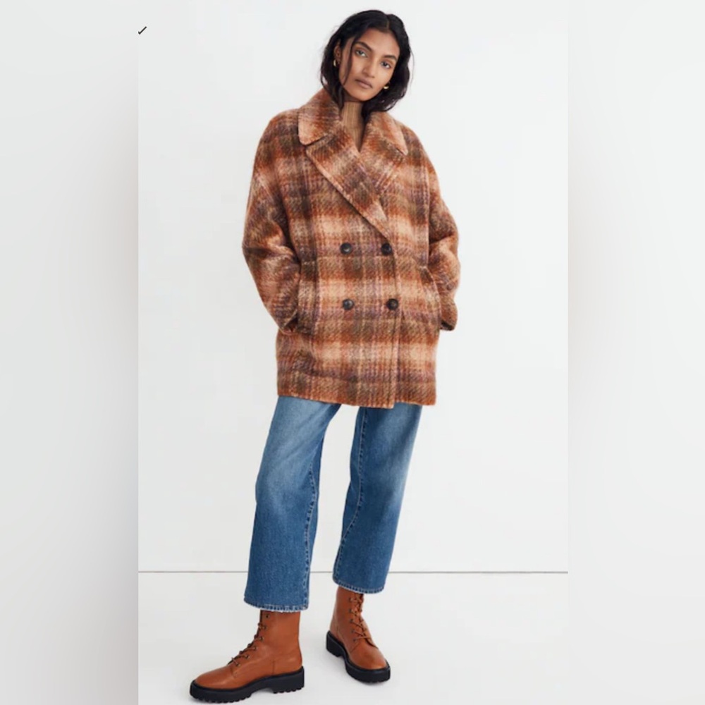 Madewell Plaid Carville Oversized Peacoat Xs